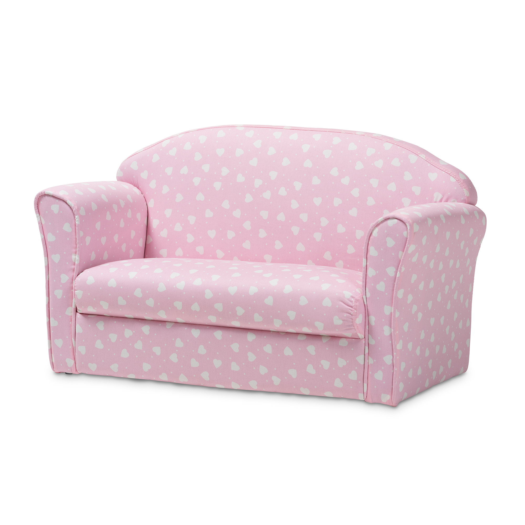 Baxton Studio Erica Modern and Contemporary Pink and White Heart Patterned Fabric Upholstered Kids 2-Seater Sofa